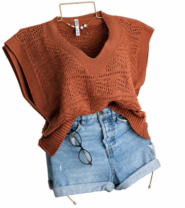 2672531F-F230-46A7-BDBE-1CFDD3E19F24 Chaleco de Hilo Oversize Tabaco