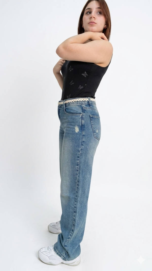 IMG_2083 Jean Wide Leg con Cinturón de Encaje y Detalles Distressed