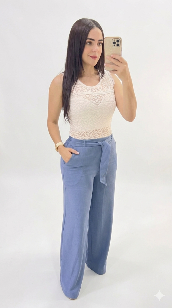 IMG_2264 Pantalón Fluido con Cintura Ajustable y Lazo – Azul Petróleo