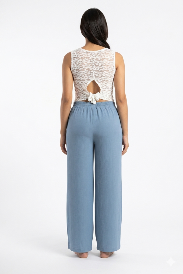 IMG_2265 Pantalón Fluido con Cintura Ajustable y Lazo – Azul Petróleo