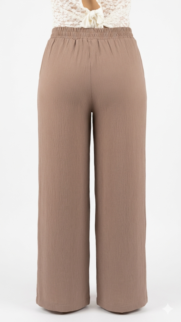IMG_2271 Pantalón Fluido con Cintura Ajustable y Lazo – Marron topo