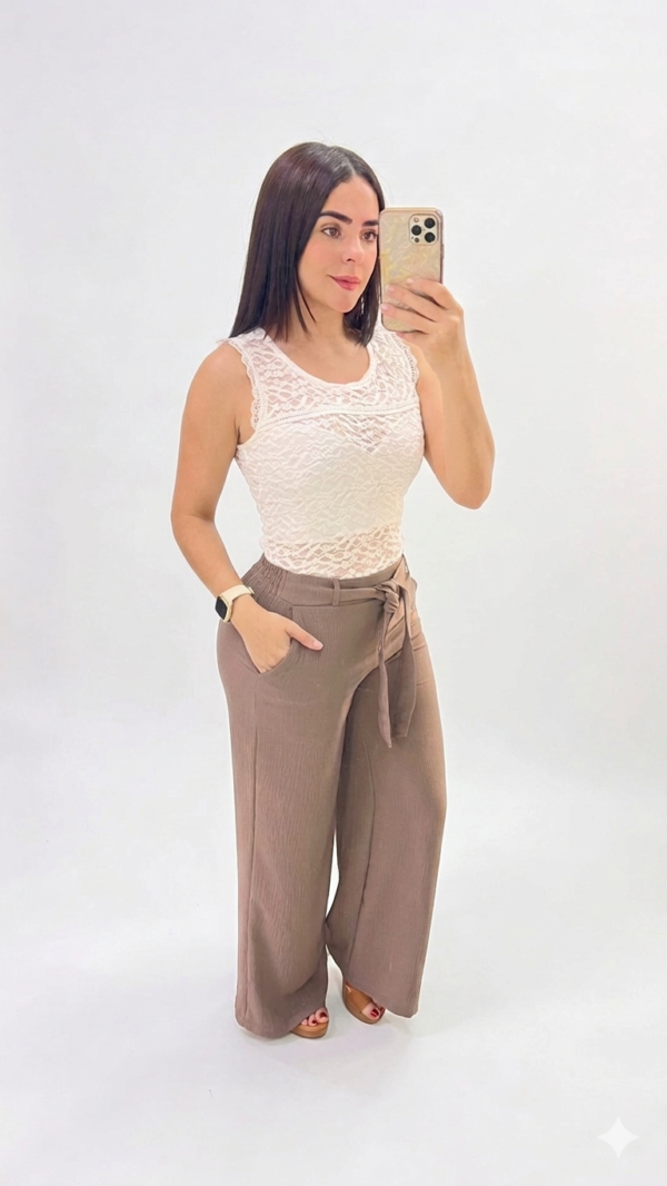 IMG_2273 Pantalón Fluido con Cintura Ajustable y Lazo – Marron topo