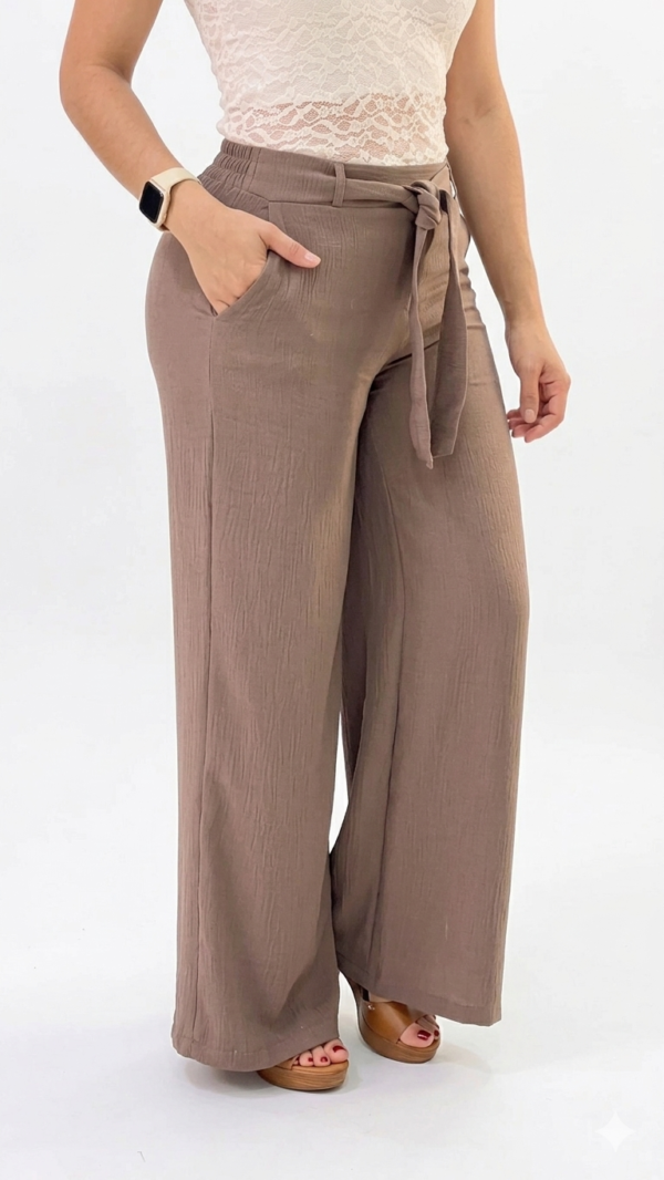 IMG_2274 Pantalón Fluido con Cintura Ajustable y Lazo – Marron topo