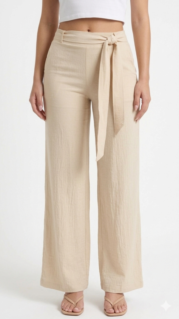 IMG_2400 Pantalón Fluido con Cintura Ajustable y Lazo – Beige