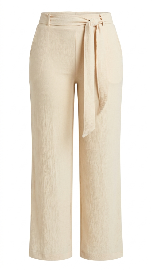 IMG_2402 Pantalón Fluido con Cintura Ajustable y Lazo – Beige
